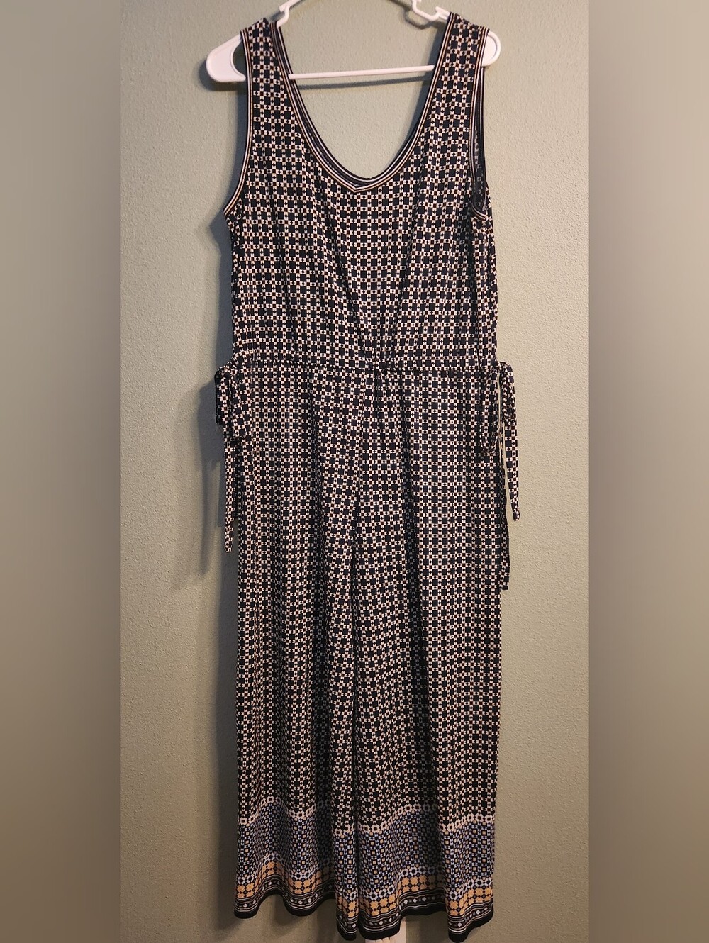 Max Studio Sleeveless Geometric Print Jersey Culotte Wode Leg Jumpsuit